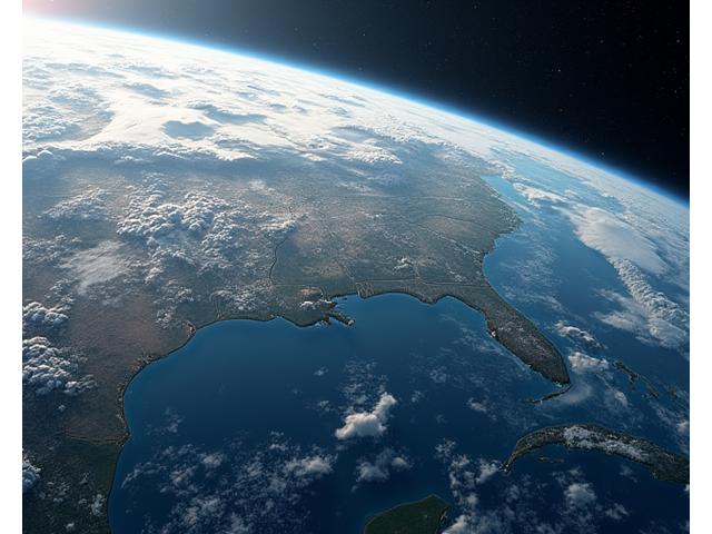 Vue d'ensemble de la Terre depuis l'espace, avec des phénomènes météorologiques visibles, symbolisant la science atmosphérique et la vision globale de Ciel Pédagoge.